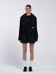 NYLON CROPPED TRENCH - BLACK