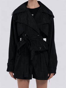 NYLON CROPPED TRENCH - BLACK