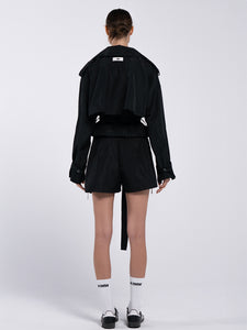NYLON CROPPED TRENCH - BLACK