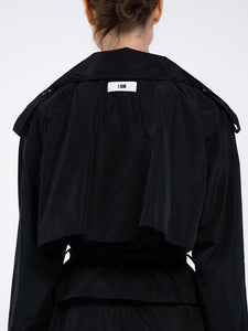 NYLON CROPPED TRENCH - BLACK