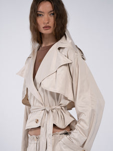 NYLON CROPPED TRENCH - NUDE