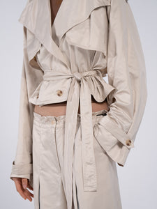 NYLON CROPPED TRENCH - NUDE